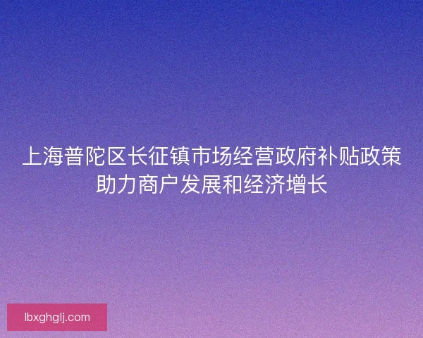 上海普陀区长征镇市场经营政府补贴政策助力商户发展和经济增长