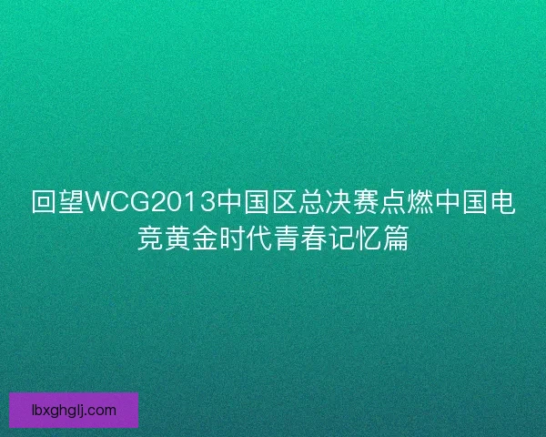 回望WCG2013中国区总决赛点燃中国电竞黄金时代青春记忆篇 回望WCG2013中国区总决赛点燃中国电竞黄金时代青春记忆篇