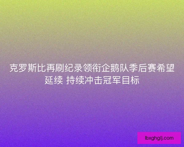 克罗斯比再刷纪录领衔企鹅队季后赛希望延续 持续冲击冠军目标